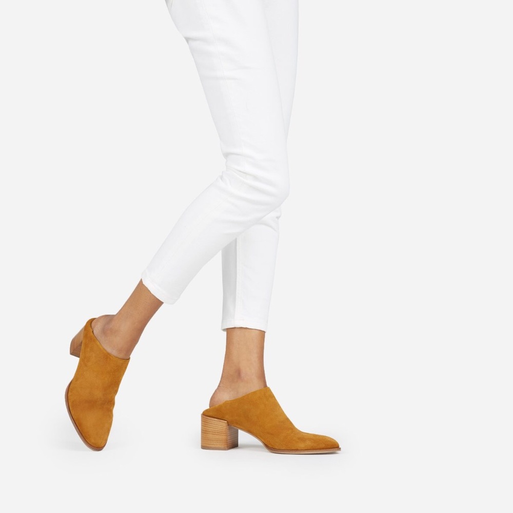Everlane Suede Heel Mule in mustard suede